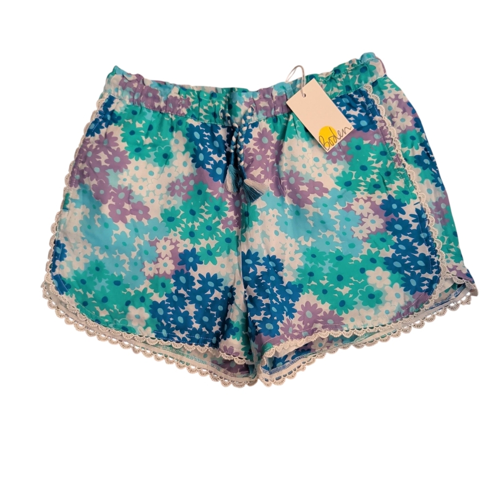 🎉HP! NWT Boden Floral Lace Scallop Trim Elastic Drawstring Waist Shorts Size 11